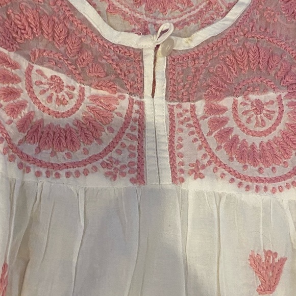New Organic cotton White and Pink Embroidered Blouse Tunic sz S romantic y2k - Picture 2 of 8
